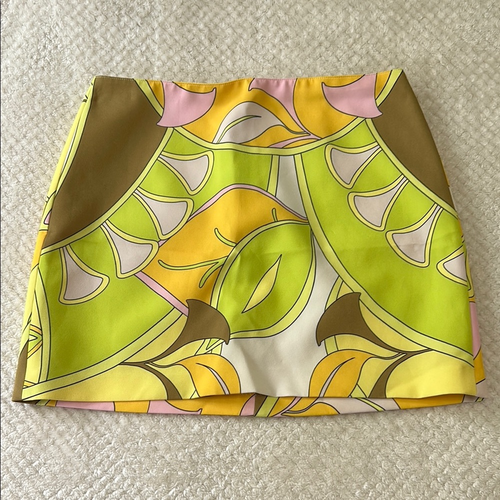 Zara Green and Yellow Mini Skirt
